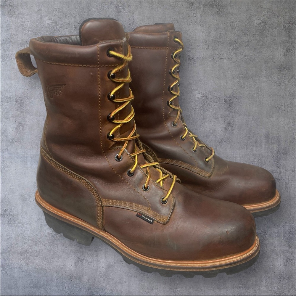 Red Wing 4420 Loggermax Work Boots Mens 14 Waterproof Steel Toe 9" Brown Leather